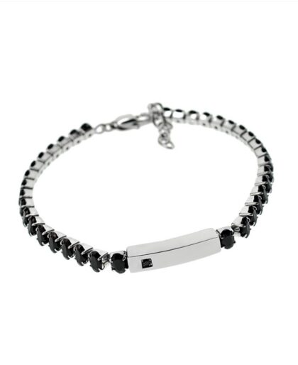 Steel Night  Bracciale Tennis Uomo in Argento Brunito e Pietre Scure